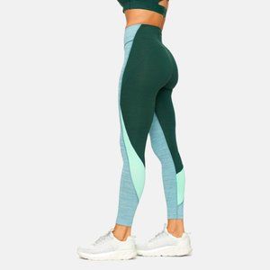 Outdoor Voices Colorblock Leggings in Forest Green, Heather Blue & Mint